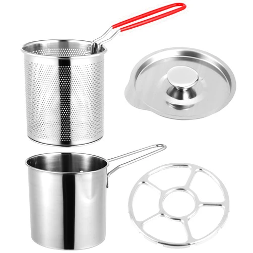 UPKOCH Deep Fryer Pot Deep Fryer Pot 1 Set Small with Basket Mini Deep Oil Fryer Stainless Steel Chicken Cooker Kitchen Handheld Fry Basket Japanese Tempura Baskets for Fries Fish