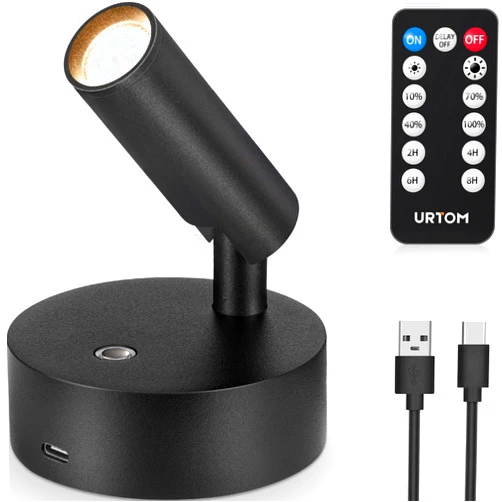 URTOM Wireless Spot Lights Indoor with Remote Up Lights Indoor Picture Light Battery Operated Spotlights with Timer Dimmable Accent Uplighting Indoor Stick on Wall Light for Plant Artwork, 1 Pack