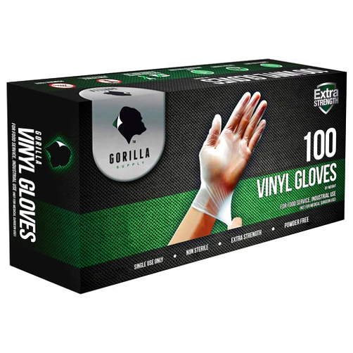 GORILLA SUPPLY Disposable Heavy Duty Vinyl Gloves Latex Free Powder Free, BPA Free Food Safe Grade Disposable Glove, Medium M, 100 Count