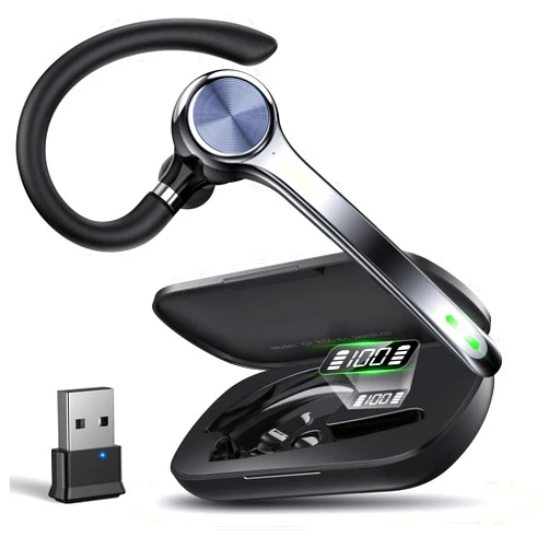 Ngsod Bluetooth Headset, Wireless Earpiece with Upgrade Noise Canceling Mic,500mAh Charging Case Support 72H Talking Time,Hand-Free Headphones with Mute Button for Computer Cell Phones Trucker Work