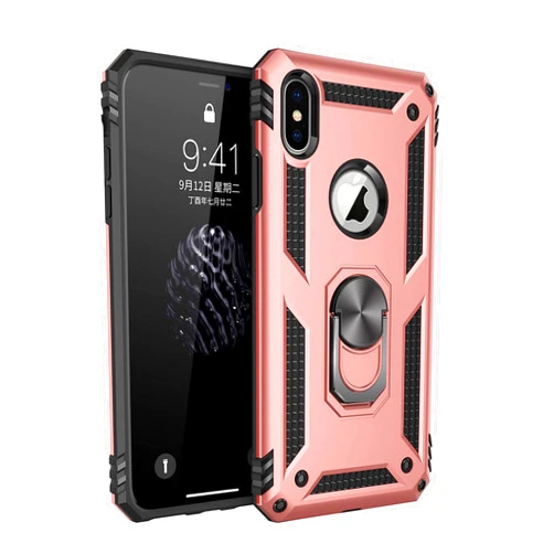 CASEITNOW Compatible with iPhone X, iPhone Xs - Magnetic Shockproof Adsorption Hard Armor Ring Holder with Kickstand and Car Mount Phone Hard case for Apple iPhone X/iPhone Xs (Rose Gold)