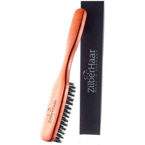 ZilberHaar Long Hair & Beard Brush - Made From Stiff First Cut Boar Bristles And Pearwood - Perfect Beard Care for Men - Works with all Beard Balms and Beard Oils - 8.5 inches long