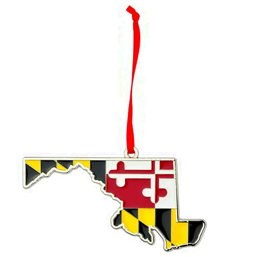 Collegiate Pulse Maryland Flag State Shaped Metal Christmas Ornament