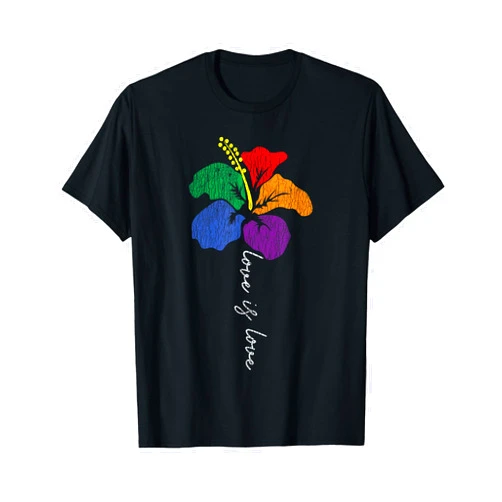 Vintage LGBTQ Pride Apparel. USA Love Is Love Rainbow Lily Flower LGBT Gay T-Shirt