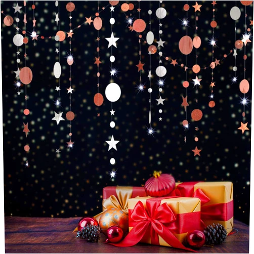AAWFHRIE Wewind Halloween Party Decorations Rose Gold Décor Wedding Streamers for Girls Women Silver Garland Circle Dots Stars Wall Decorations for Holiday Festivals Anniversary Engagement Bridal Shower 52ft