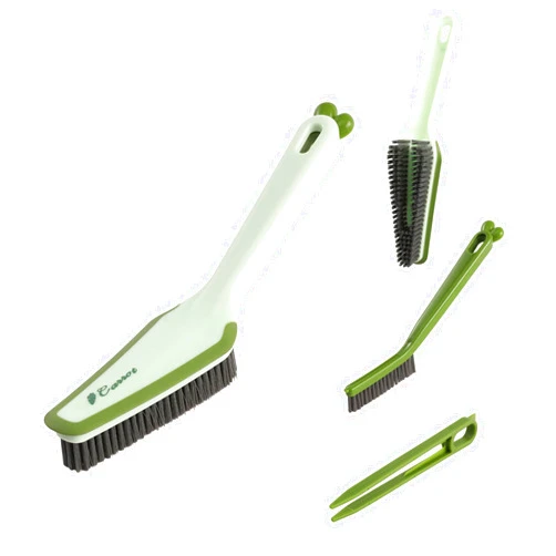 UdealTopia 3 in 1 Detachable Household Cleaning Brush, Multifunctional Scrub Brush with Hard Bristle and Handle, Ideal Crevice Grout Scrubber Brush for Kitchen, Bathroom, Window, Shoes (Green)