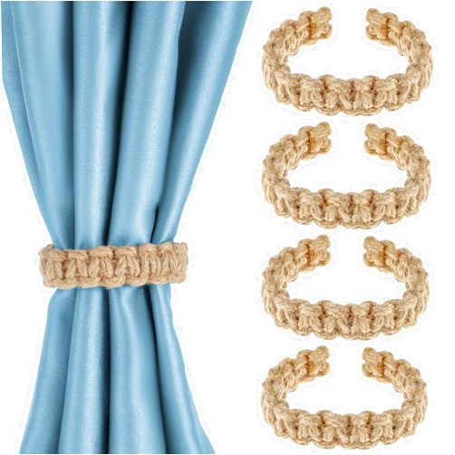 Xthrotsenk 4 Pack Braided Curtain Tie Backs Farmhouse Curtain Tiebacks Rope Tie Backs for Curtain Rustic Drap Tie Backs, Handmade Braided Curtain Holdbacks for Light Weight Sheer Drapes