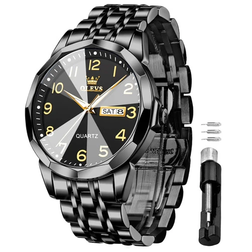 OLEVS Watch for Men Luxury Dress Analog Quartz Stainless Steel Waterproof Luminous Date Diamond Business Two Tone Casual Wrist Watch