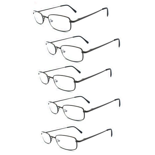 EYE ZOOM 5 Pairs Readers Rectangular Metal Reading Glasses for Men and Women, Multi-colored