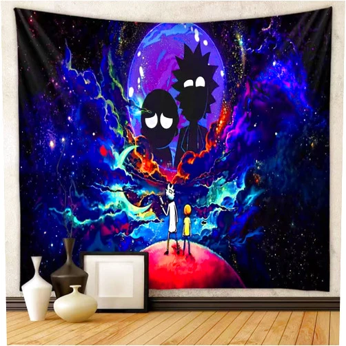 FANVANAI Blacklight Space Wall Tapestry, Hippie Anime Poster for Bedroom Aesthetic Fantasy Funny Wall Hanging, UV Reactive Black Light Tapestries Art Mural Living Room Bedroom Dorm Backdrop Decor