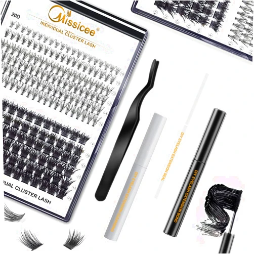 Missicee DIY Lash Extension Kit at Home, 20D/56D 9-14mm Cluster Lashes Mixed, DIY Eyelash Extension Kit for beginners Resuable 3D Effect Cluster Individual Lashes Kit with Applicator and Bond & Seal Remover