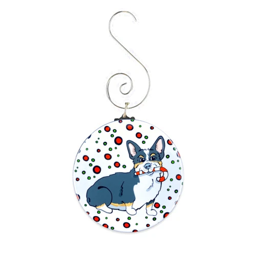 The Cloudy Corgi Corgi Candy Cane Ornament, Dog Christmas Ornament, Pet Portrait Tree Decor, Handmade Ornament by The Cloudy Corgi (Black Tricolor)