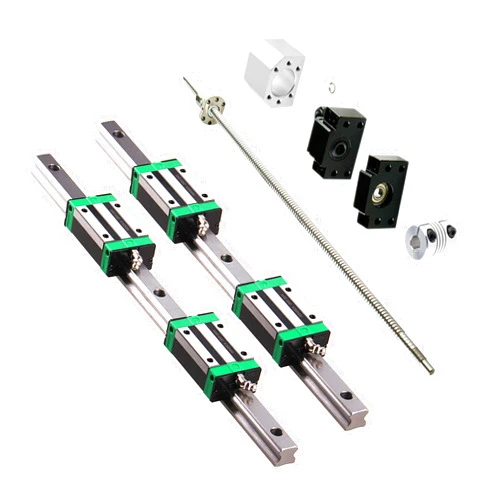 Creabygirls 2PCS HGR20-400mm Linear Rail + 1PCS RM1605-400mm Ballscrew with BF12/BK12 Kit, DSG16H Nut Housing, Coupling, Slide Blocks Linear Guide Rail Ball Screw Set for DIY CNC Routers Lathes Mills