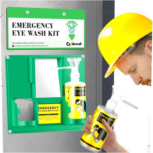 CGOLDENWALL Upgraded Portable Eye Wash Station OSHA Approved Emergency Eye Wash Kit, Sturdier Bottle Holder Larger Mirror, 2 * 16.09oz Empty Eyewash Bottles, NO Solution (White Cap)