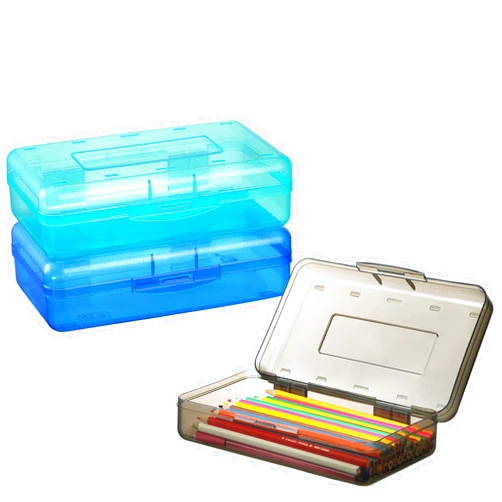 Sooez 3pcs Pencil Box, Plastic School Supply Box, Large Storage Box, Stackable Clear Design for Kids, 8.2x4.6x2.3 inches
