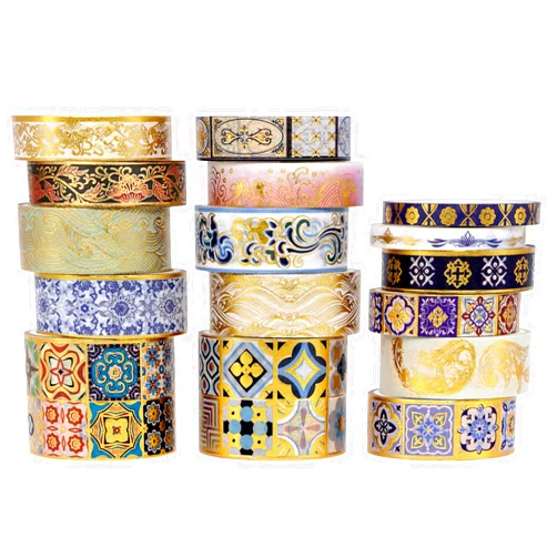 MPOPUUL Vintage Washi Tape Set - 16 Rolls Masking Gold Foil Aesthetic Tapes for Journaling, Scrapbooking, Gift Wrapping, Bullet Journal, Planners (5/10/15/30mm Wide)