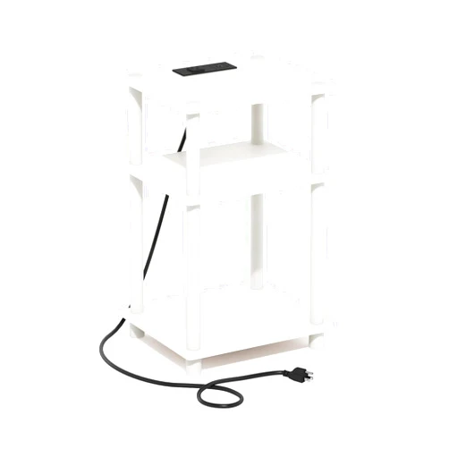 Furinno Just 3-Tier Turn-N-Tube Open Storage Side Table, End Table with USB and Type-C Charging Station, White/White