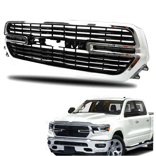MUSMAPE Front Grill for 2019 2020 2021 2022 Ram 1500 Chrome/Black Grille Mesh Accessories Replacement