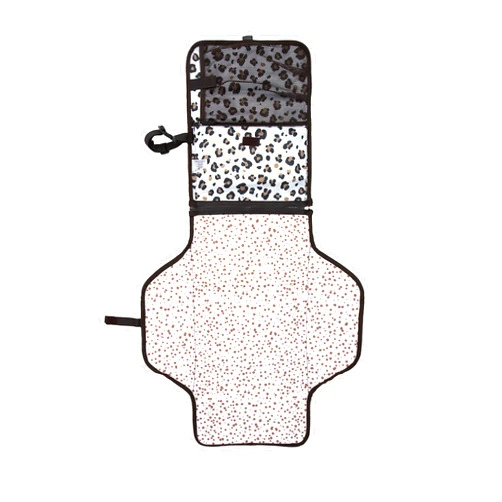 Nuby Portable Baby Changing Pad Station, Quick Wipe Clean Changing Mat with Built-in Pillow, Leopard Print