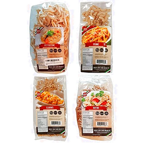 Great Low Carb Bread Co. 4 Pack Assortment Low Carb Pasta, Fettuccine, Rotini, Penne, and Elbows, Great Low Carb Bread Company 8 Ounce (Pack of 4)
