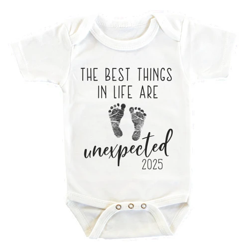 Witty and Bitty The Best Things in Life Are Unexpected Pregnancy Reveal Announcement Onesie/Bodysuit