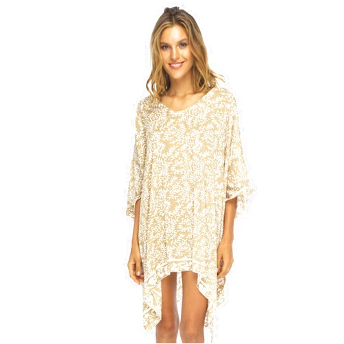 Back From Bali Womens Short Beach Swimsuit Cover Up Caftan Pullover Floral Poncho for Bathing Suit