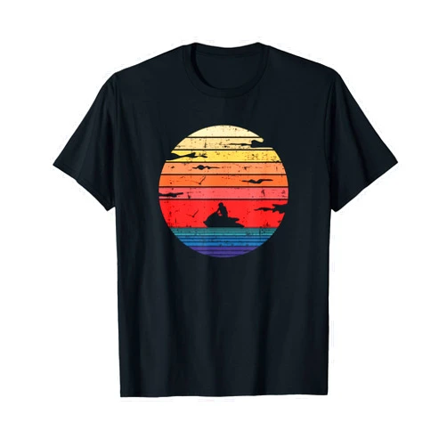 Retro Sunrise JetSki Rider Watercraft Swimming Jetski Owner Seadoo Swimmer Watersports Jetskiing Racing T-Shirt