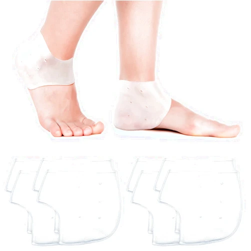 SATINIOR 4 Pairs Gel Heel Protectors Breathable Heel Sleeves Pads Gel Heel Cushion Socks Heel Support Back Foot Sleeves for Heel Plantar Fasciitis Insoles Heel Pain Relief and Cracked Heels (White)