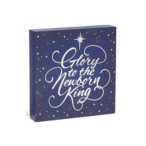 One Holiday Way Blue and White Religious Christmas “Glory to The Newborn King” Block Sign – Holiday Tabletop Decoration Christian Home Decor