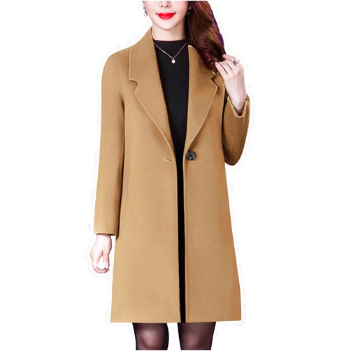 Aprsfn Women's Elegant Wool Blend Trench Coat Winter Outcoat Mid-Long Windproof Lapel Slim Pea Coats
