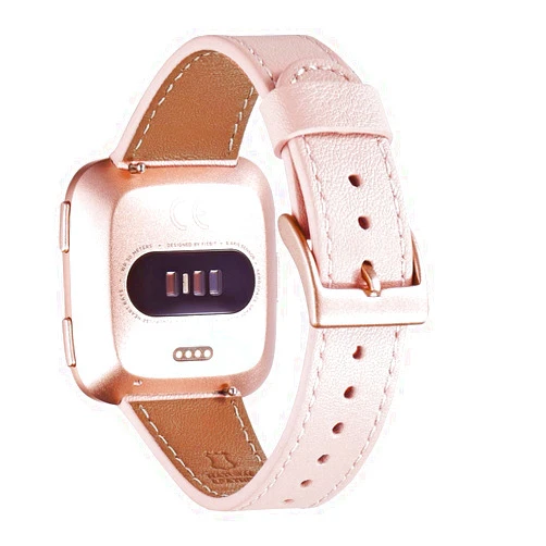 WFEAGL for Fitbit Versa Band, Top Grain Leather Band Replacement Strap for Fitbit Versa/Versa 2 /Versa Lite/Versa SE Fitness Smart Watch(Pink Band+Rose Gold Buckle)