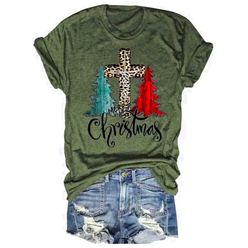 Beopjesk Women's Buffalo Plaid Tees Casual Short Sleeve Merry Letter Printed Graphic Blouse Tops
