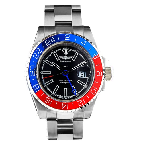 TIME WARRIOR Men's Stainless Steel Watches Swiss Ronda 505 GMT Quartz Movement, Sapphire Glass, Ceramic Bezel, Solid Stainless Steel Watches for Men, Water Proof