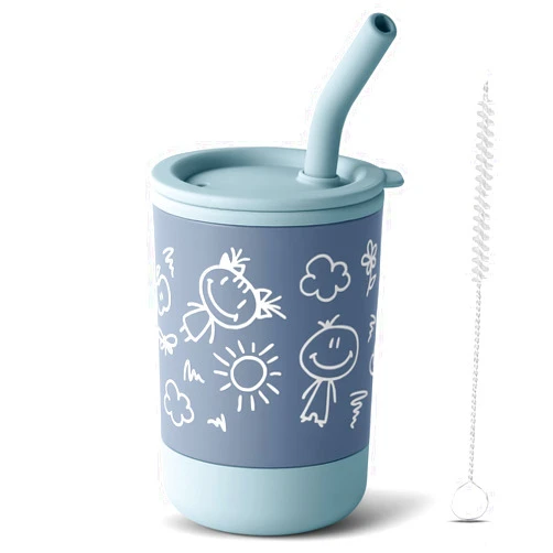 HOTUT Silicone Baby Training Cup,147ml/5Oz Baby Training Cup Toddler Training Cup with Straws and Lids 100% Spill-Proof Design,Dishwasher Safe for Baby 6 Months+