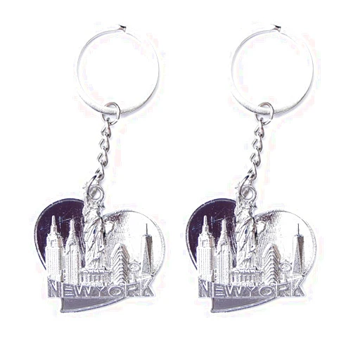 Favorict Collection WANGHUI New York NYC NY Keychain Metal - Love Heart New York Keychain with New York City NYC Souvenir (Pack 2, Love)