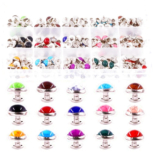 Swpeet 150Pcs 10mm 15 Colors Leathercraft Turquoise Rapid Rivets Studs Buttons Diamond Spikes Rivets for Purse Bags Shoes Leather Craft Repairs Decoration