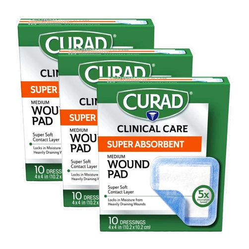 Curad Super Absorbent Wound Pad, Medium, 4