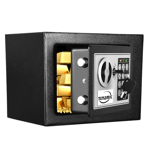 TENAMIC Safe Box 0.23 Cubic Feet Electronic Digital Security Box, Keypad Lock Box Cabinet Safes, Solid Alloy Steel Office Hotel Home Safe, Black