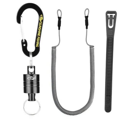 SF Strongest Magnetic Net Release Magnetic Keychain Fly Fishing Net Retractor Magnet Clip Holder Retractor with Retractable Coiled Lanyard Carabiner
