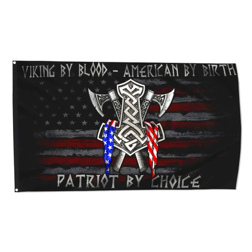 Fyon Viking Flag Viking By Blood American By Birth Patriot By Choice Flag - UV Fade Resistant Double Sided and Double Stitched 150D Polyester 3x5ft banner (Viking By Blood)