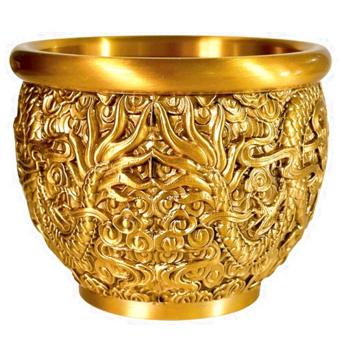 ABOOFAN Golden Brass Treasure Bowl Feng Shui Offering Bowl Chinese Style Wealth Basin Good Lucky Porsperity Table Centerpieces Home Office Decorations Gift for Friends