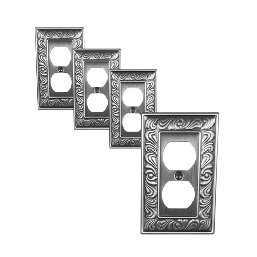 Treewell 4-Pack Duplex Outlet Cover Plate, Paisley Pattern Antique Silver Metal Wall Plates for Electrical Outlets, 1 Gang Receptacle Cover, Pearls Decorative Switch Plates and Outlet Covers