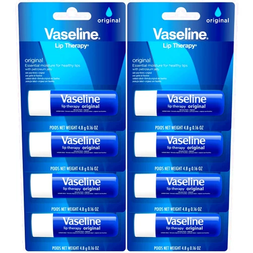 Vaseline Lip Therapy Original 8-Pack – Moisturizing Lip Balm for Very Dry Lips, 0.16 Oz Ea