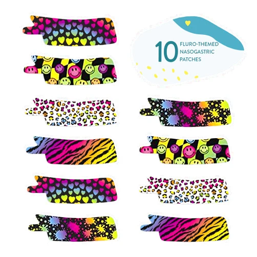 A Simple Patch Nasogastric or Oxygen Tube precut Adhesive Tape Fluro Mix x 10 Pack. (Mix Pack)