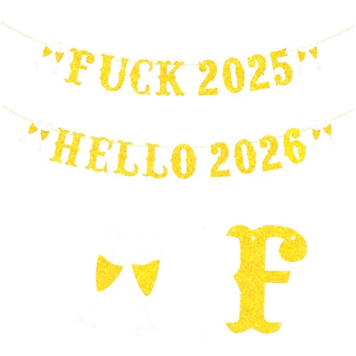 Ziyutam Fuck 2025 Hello 2026 Banner, Golden New Years Eve Party Supplies 2026, New Year Banner Decor Sign