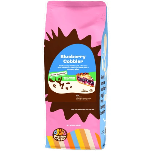 Crazy Cups Flavored Ground Decaf Blueberry Coffee, Decaffeinated Blueberry Cobbler Coffee in 10 oz Bag, For Brewing Flavored Hot or Iced Coffee, (Pack of 1)