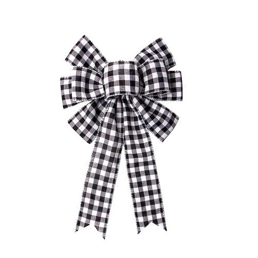 JANOU Black White Buffalo Plaid Bow Christmas Wreath Holiday DIY Crafts Ribbon Bowknot Ornaments for Christmas Tree Topper Wedding Party Decorations, 10x15.7 in
