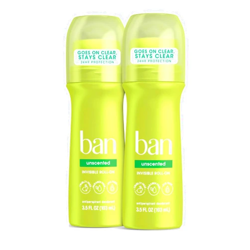 Ban Original Unscented 24-hour Invisible Antiperspirant, Roll-on Deodorant for Women and Men, Underarm Wetness Protection, with Odor-fighting Ingredients, 3.5 Fl Oz (Pack of 2)