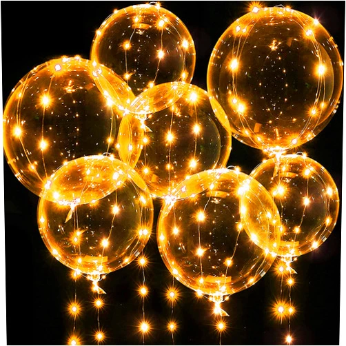 Weewooday Light up Balloons, 7 Packs 20 Inch Bobo Balloons with 10ft Lights for Birthday Graduation Party Wedding Valentines Day Christmas Decoration (Warm White)