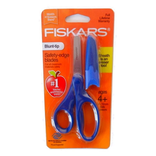 Fiskars Safety-Edge Pointed-tip Kids Scissors - 5 inches - Blue - Includes Blade Cover
